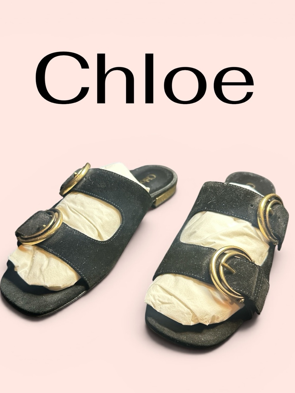 Chloe black Suede Slide Sandals Alize New in box $890 7.5